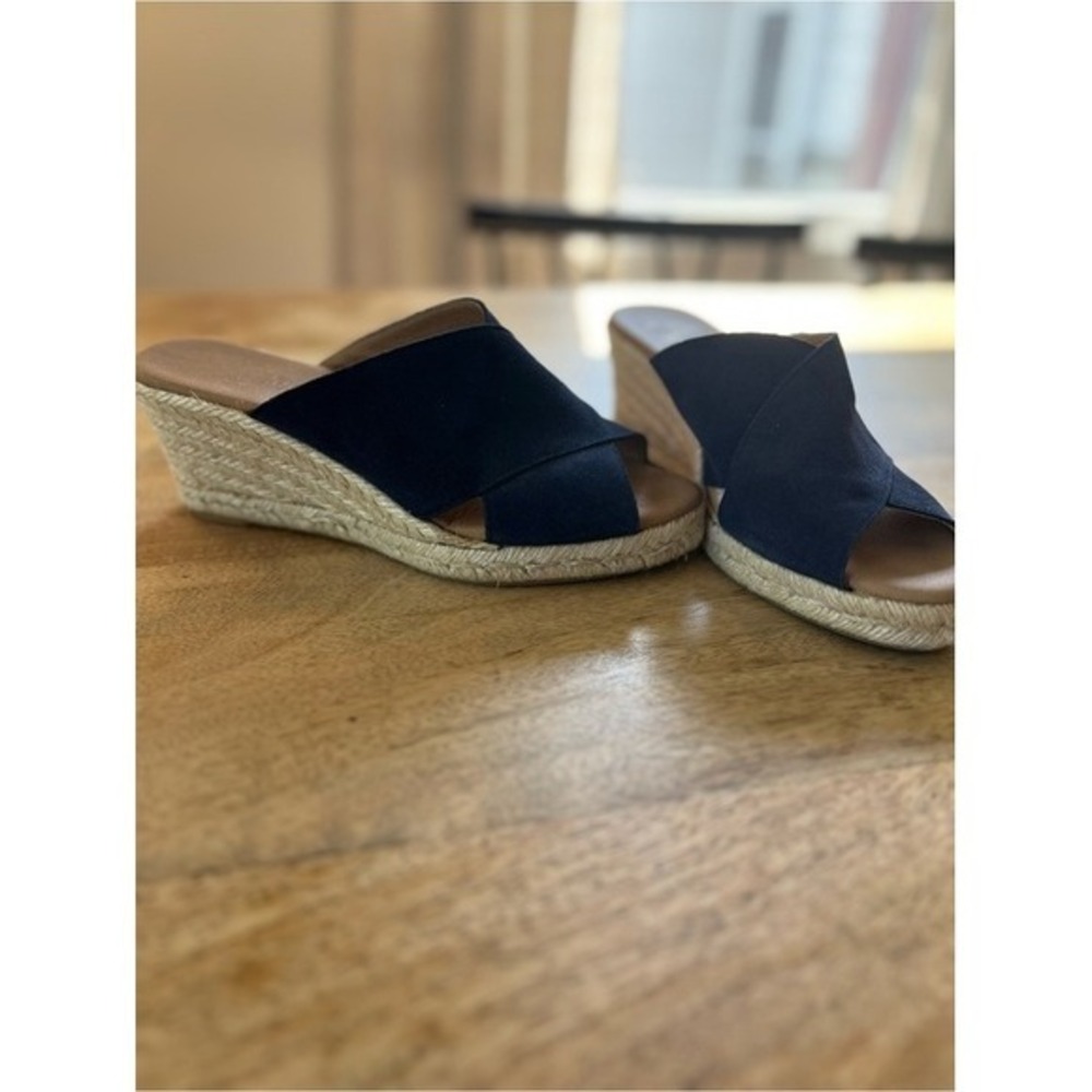 Paseart Navy Suede Crisscross Espadrille Wedge Sandals size 7.5 - Picture 2 of 9